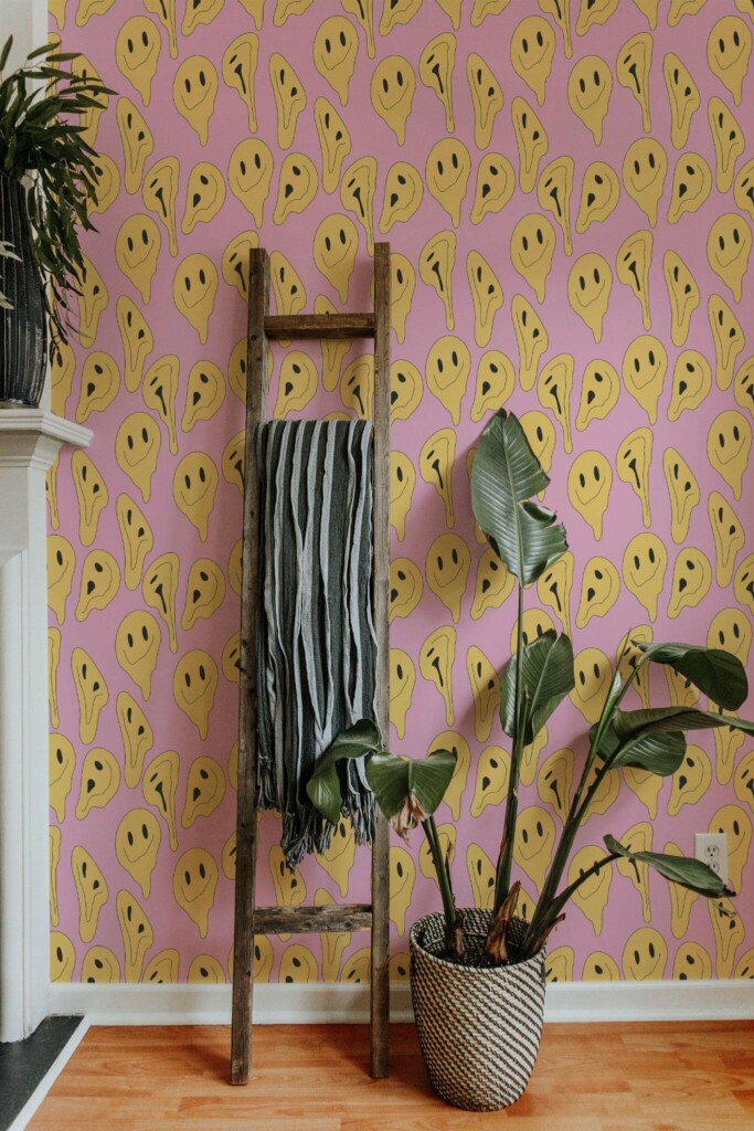 Scandinavian style living room decorated with Distort emoji peel and stick wallpaper