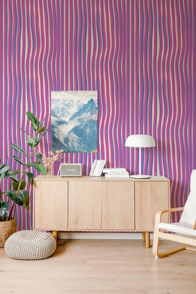 Scandinavian style living room decorated with Distorted lines peel and stick wallpaper