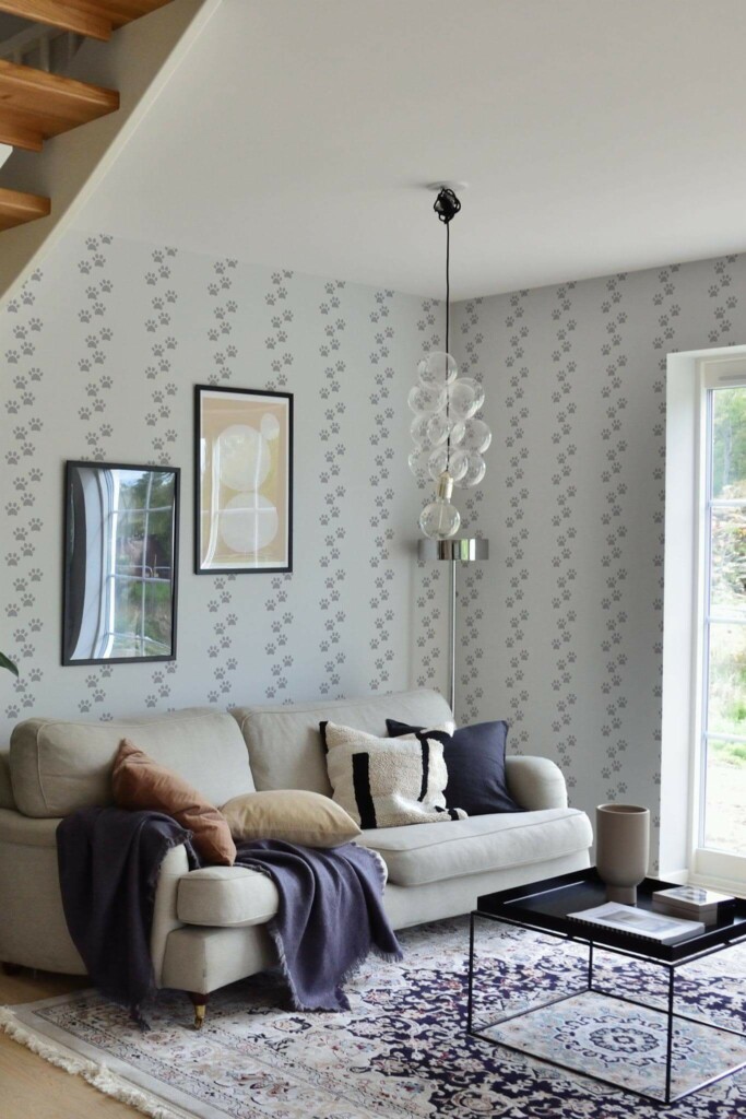 Contemporary style living room and kitchendecorated with Dog paw peel and stick wallpaper