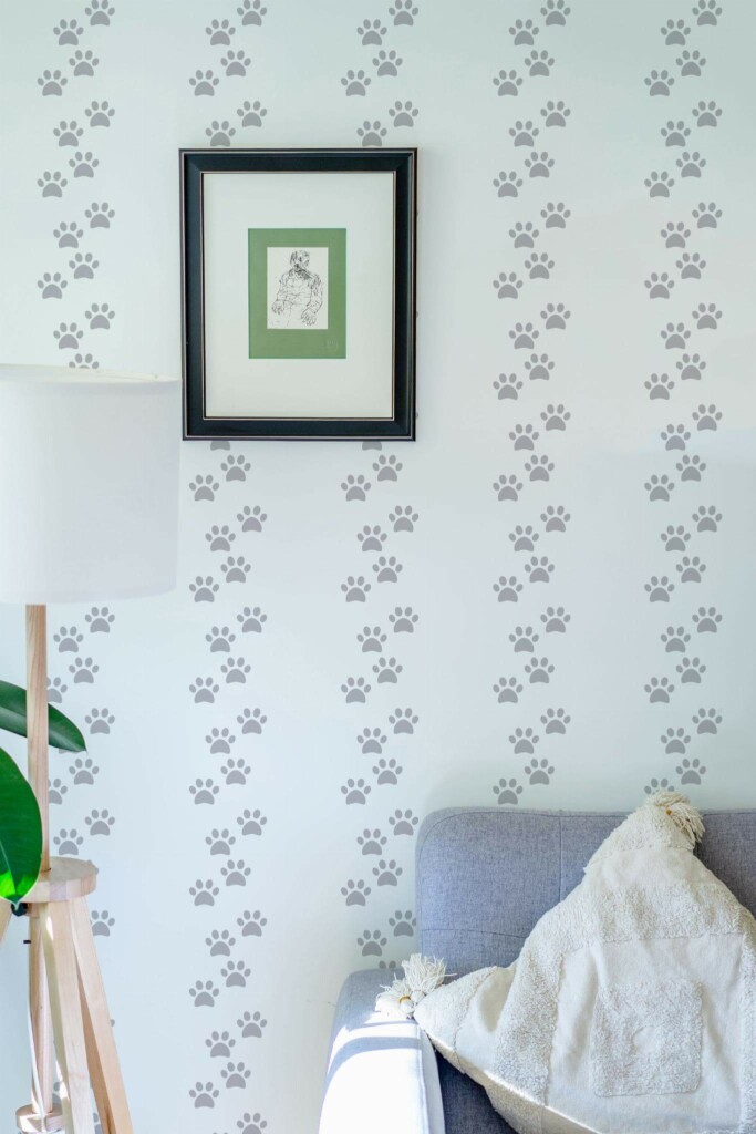 Eastern European style living room decorated with Dog paw peel and stick wallpaper
