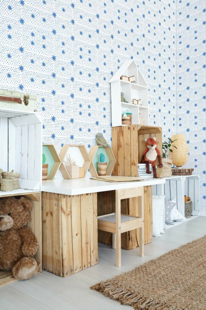 Farmhouse style kids room decorated with Dots and stars peel and stick wallpaper