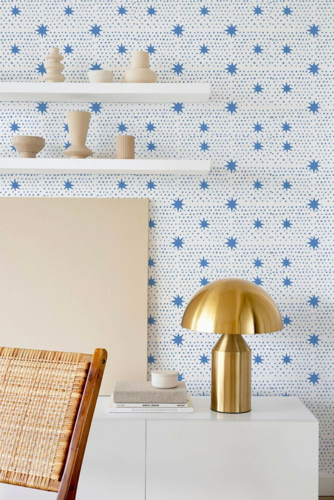 Modern style dining room decorated with Dots and stars peel and stick wallpaper