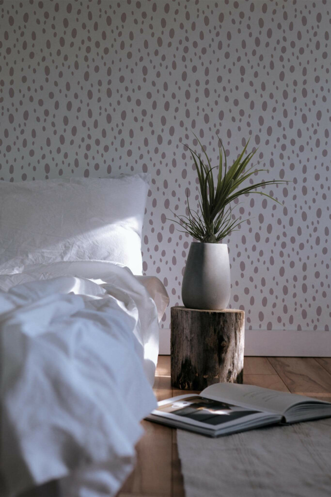 Minimal scandinavian style bedroom decorated with Dotted peel and stick wallpaper