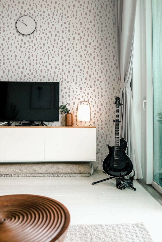 Scandinavian style music room decorated with Dotted peel and stick wallpaper