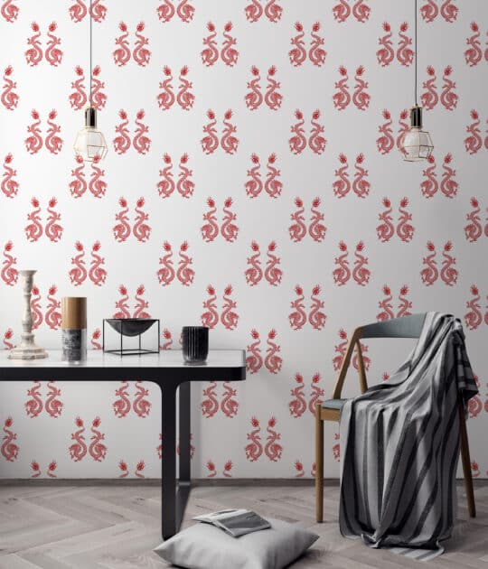 oriental red and white traditional wallpaper