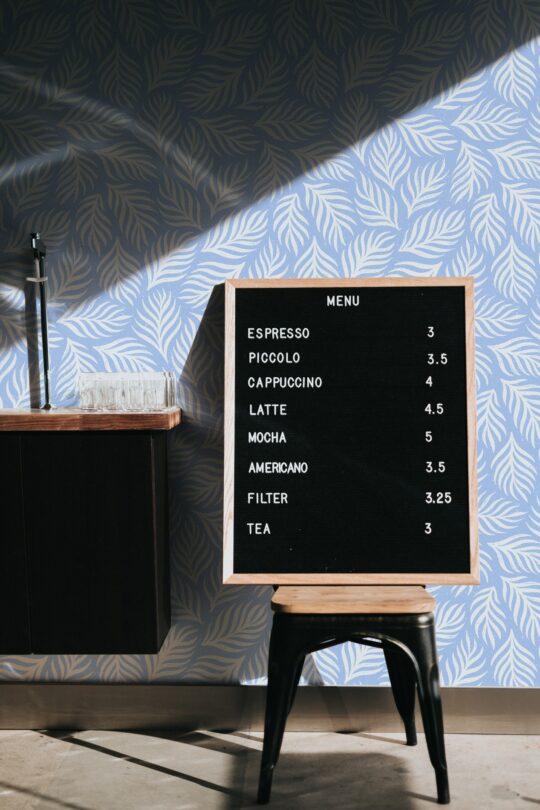 Blue and white seamless leaf peel stick wallpaper