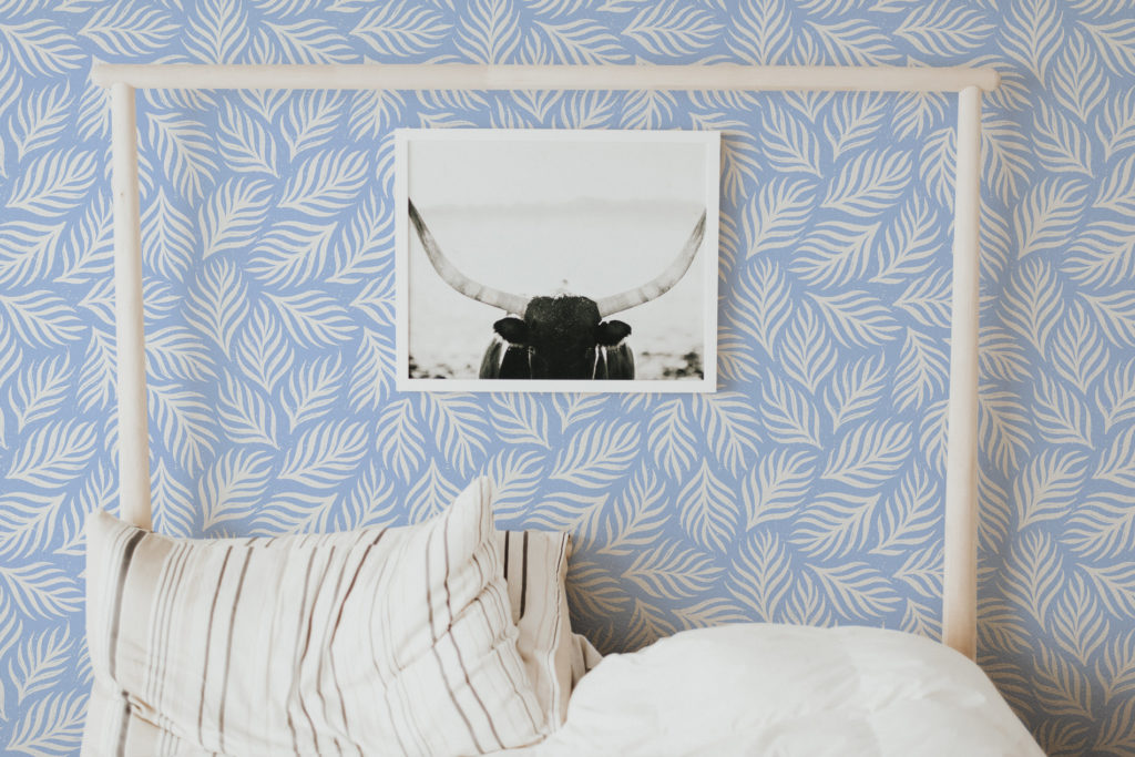 blue and white dreamy leaf self-adhesive wallpaper