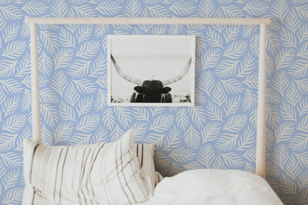 Blue and white seamless leaf self adhesive wallpaper