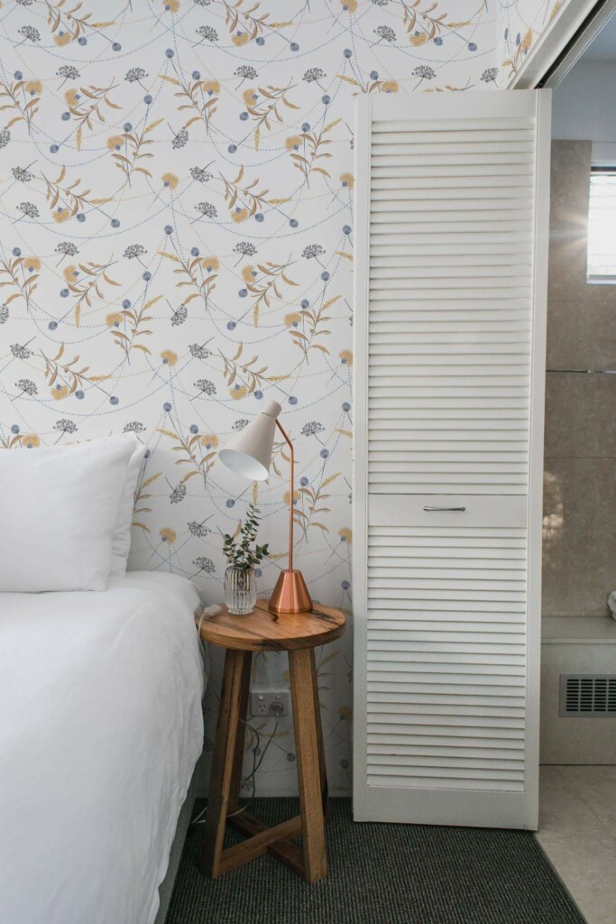 Minimalist style bedroom decorated with Dreamy wildflower peel and stick wallpaper