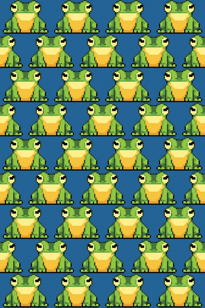 Fancy Walls removable wallpaper with pixel art frogs on dark blue