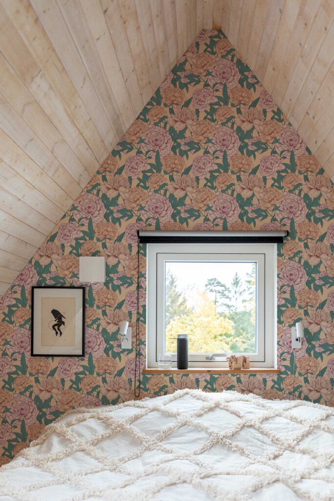 Fancy Walls peel and stick wallpaper in Dusty Rose Peony design