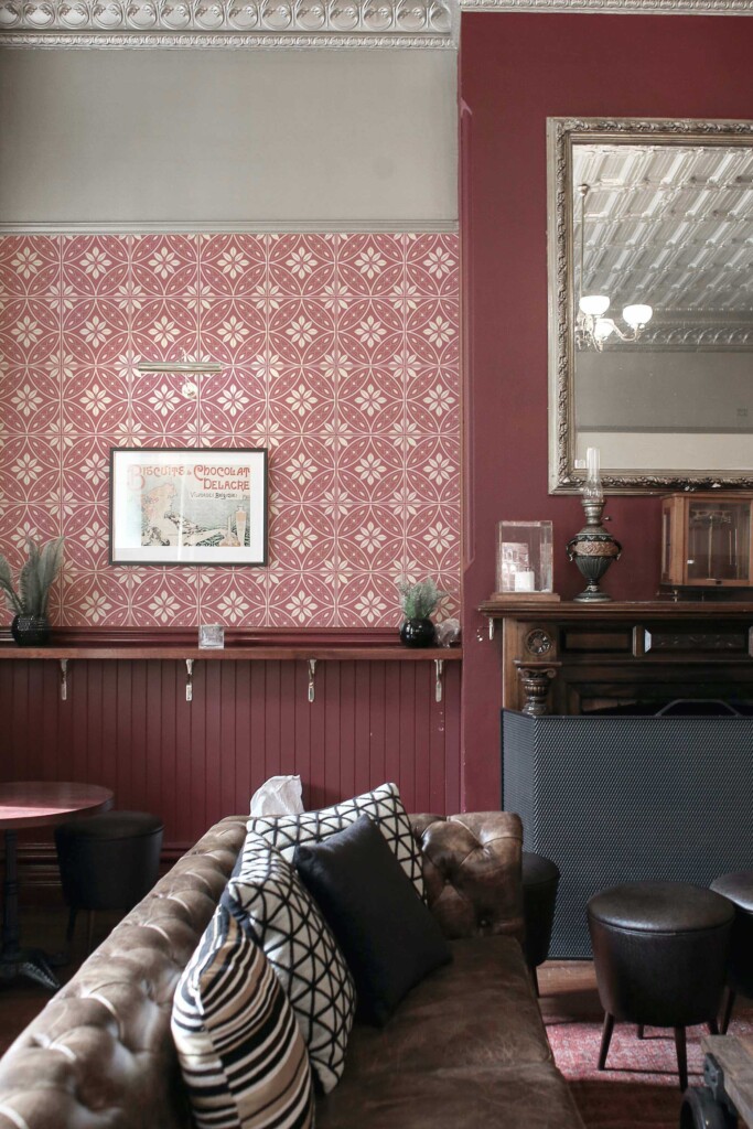 Fancy Walls peel and stick wallpaper in dusty rose Moroccan tile design