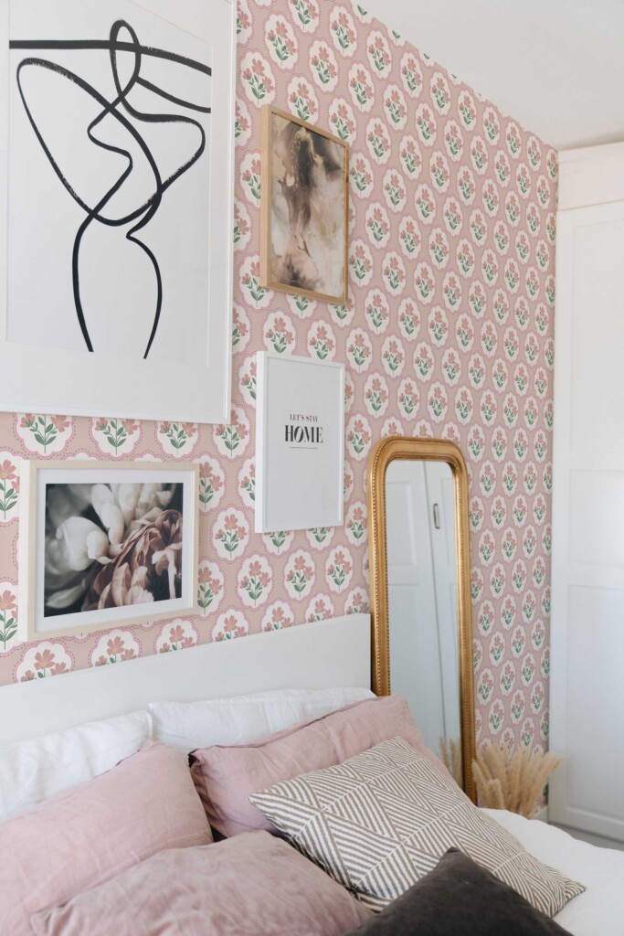 Removable wallpaper in dusty rose floral botanical style by Fancy Walls