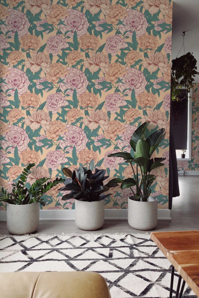 Self-adhesive Dusty rose Floral wallpaper by Fancy Walls