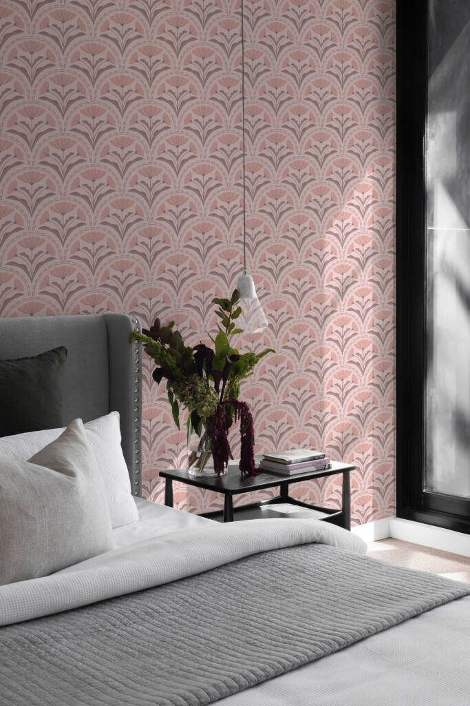 Dusty rose peel and stick wallpaper by Fancy Walls in art deco floral style
