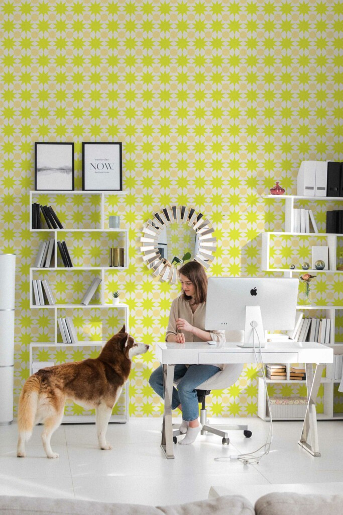 Fancy Walls peel and stick wallpaper featuring Eclectic chartreuse geometric stars