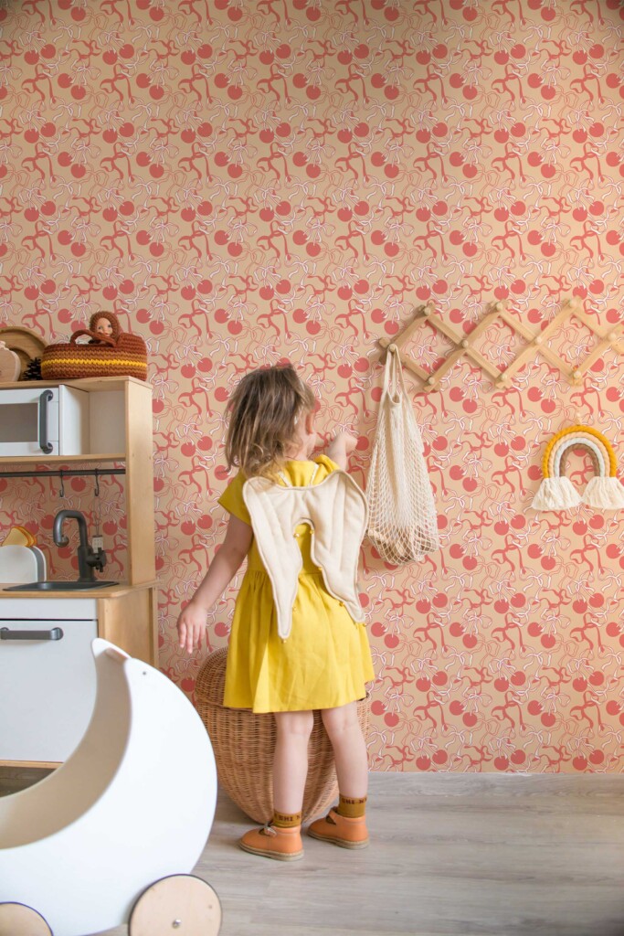 Traditional wallpaper featuring Coral Fun cherry motif from Fancy Walls