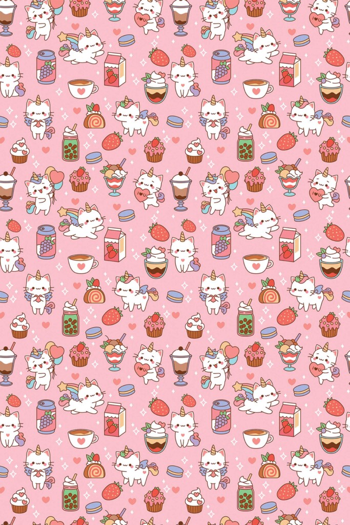 Fancy Walls kawaii-inspired Pink Animal unpasted wallpaper for cozy interiors.