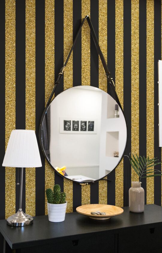 striped black and yellow traditional wallpaper