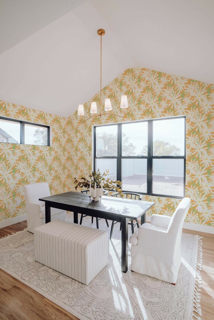 Elegant minimal style dining room decorated with Eclectic vintage beauty room peel and stick wallpaper
