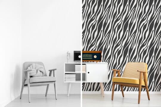 zebra print black and white traditional wallpaper