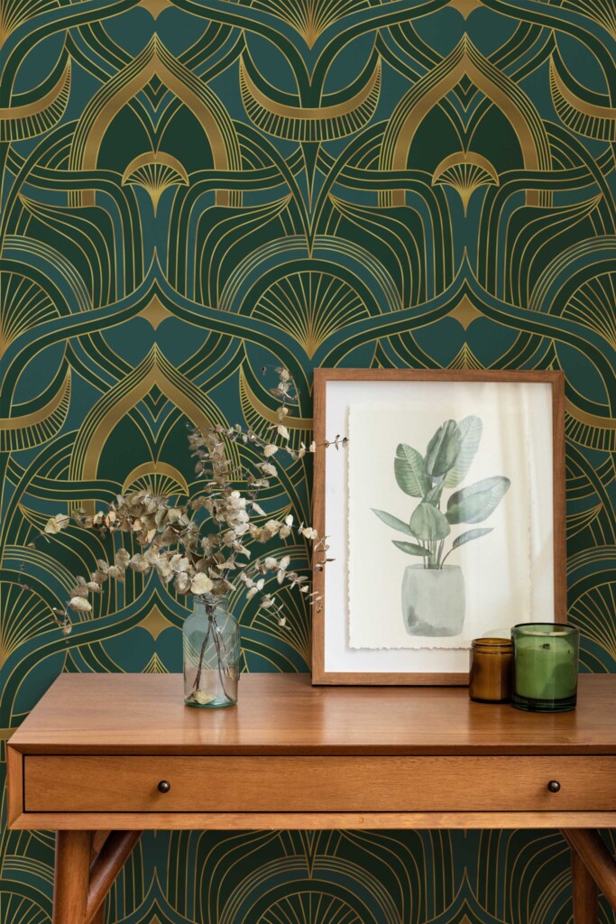 Fancy Walls Green Geometric non-pasted wallpaper for living room walls.