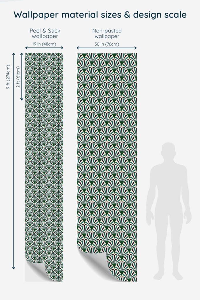 Traditional art deco wallpaper in emerald green by Fancy Walls