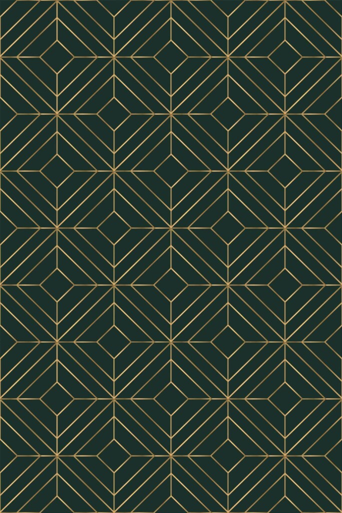 Pattern repeat of Emerald green geometric removable wallpaper design