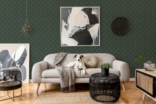 geometric green traditional wallpaper