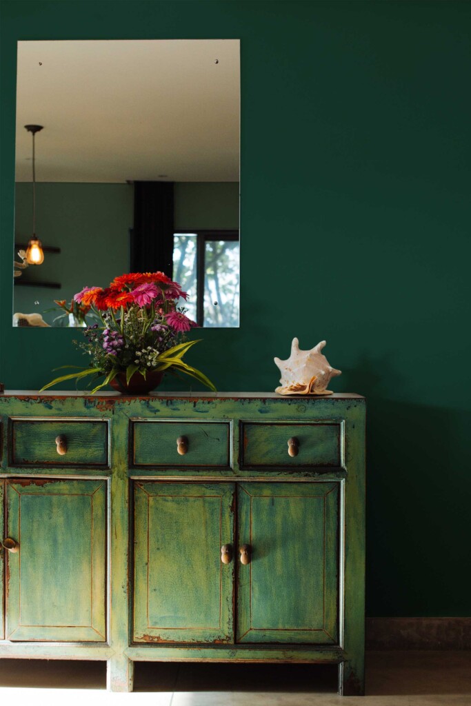 Self-adhesive wallpaper in emerald green by Fancy Walls for bold modern interiors