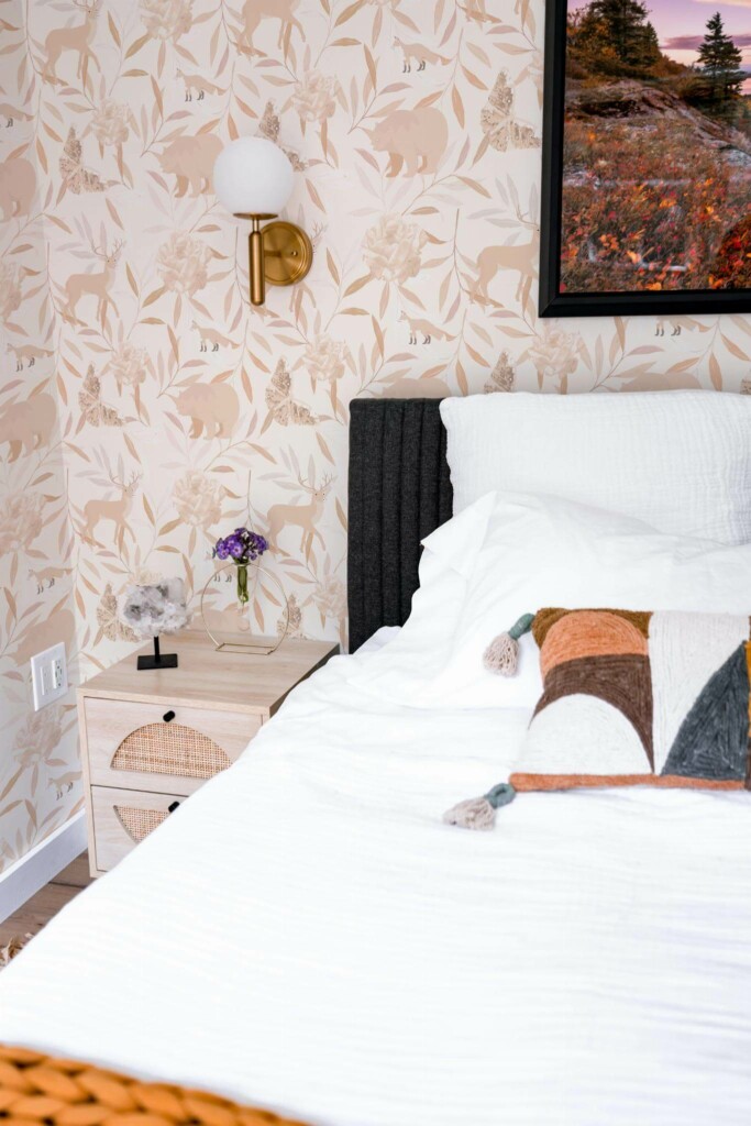 Modern style bedroom decorated with Enchanted forest peel and stick wallpaper