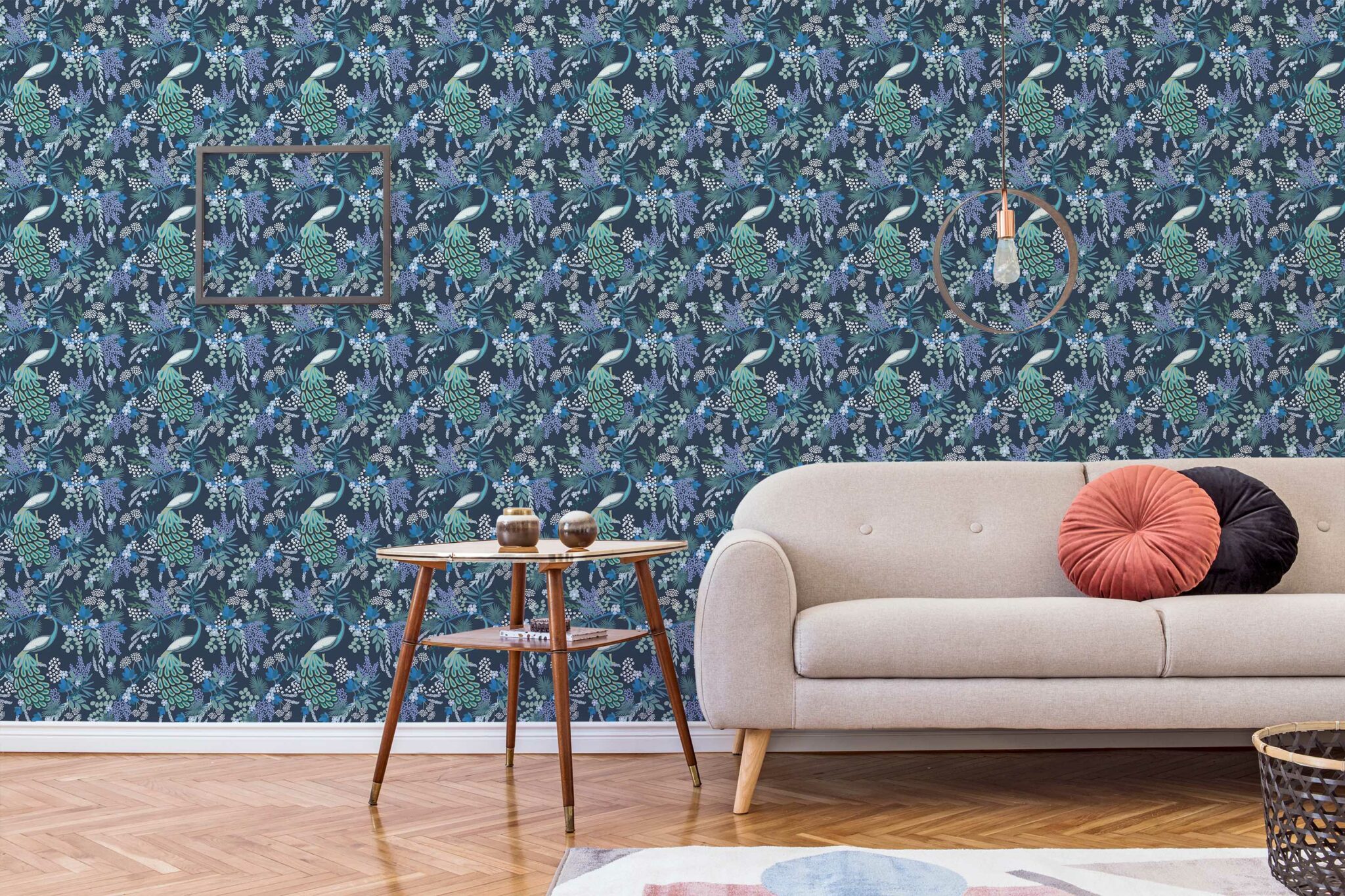 Navy Blue Peacock Wallpaper - Peel and Stick or Non-Pasted