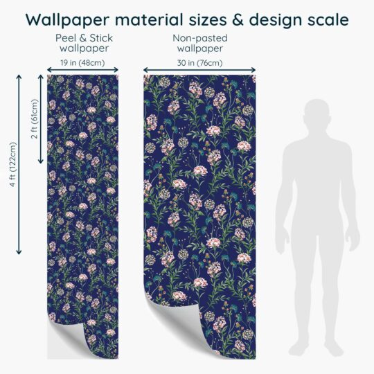 Fancy Walls' unpasted wallpaper featuring ethereal flowers on blue