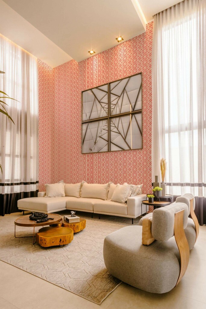 Contemporary style living room decorated with Ethnic peel and stick wallpaper