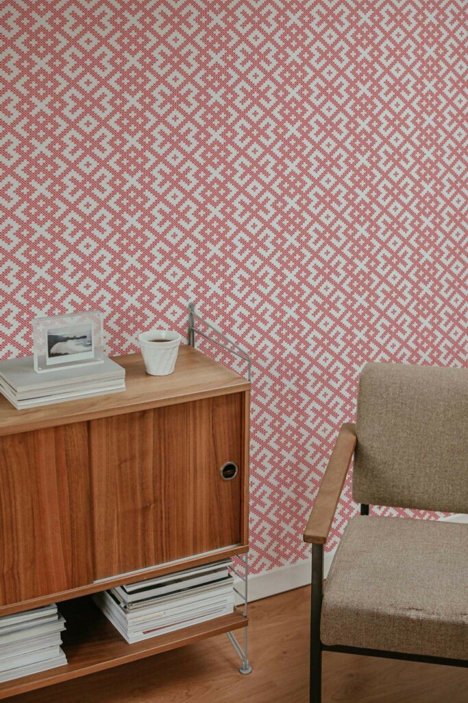 Mid-century style living room decorated with Ethnic peel and stick wallpaper