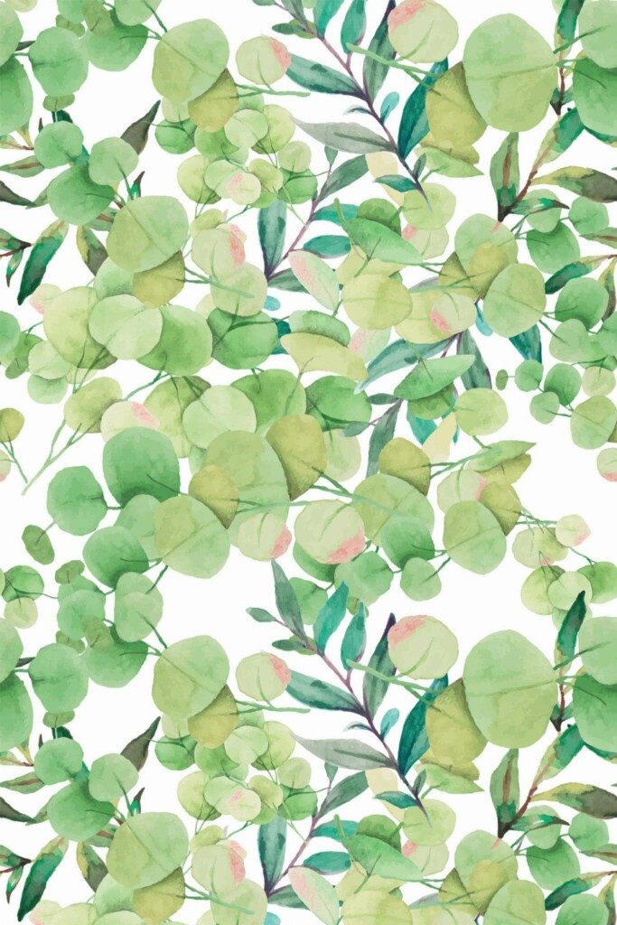 Pattern repeat of Eucalyptus leaves removable wallpaper design