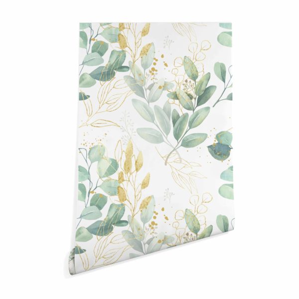 Green and white eucalyptus leaf wallpaper peel and stick