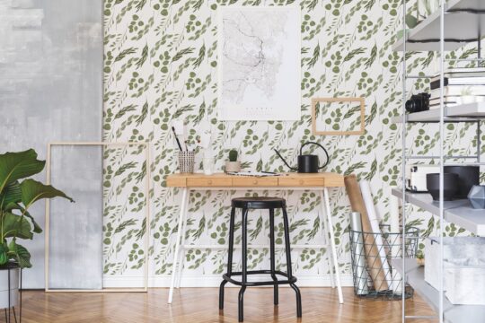 peel and stick wallpaper on home office wall