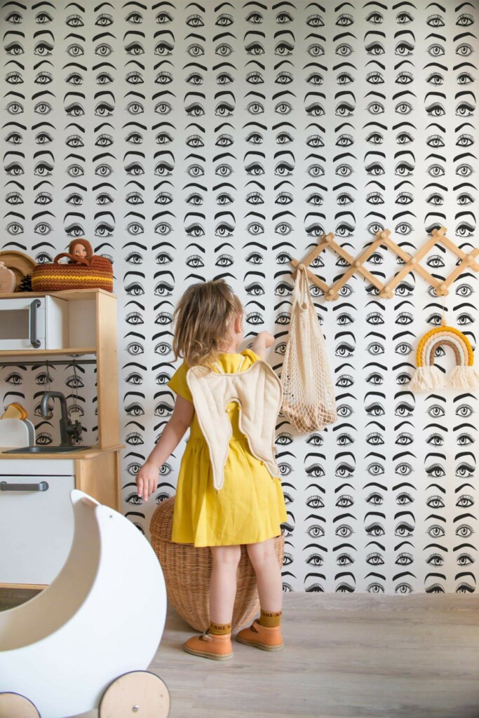 Bohemian style kids room decorated with Eye peel and stick wallpaper