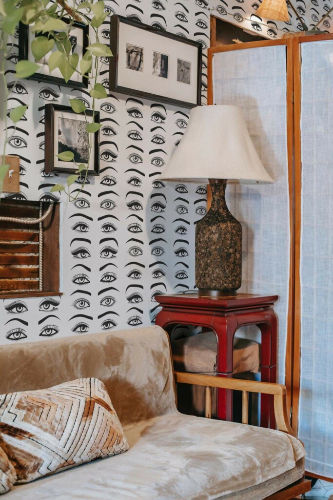 Southwestern style living room decorated with Eye peel and stick wallpaper