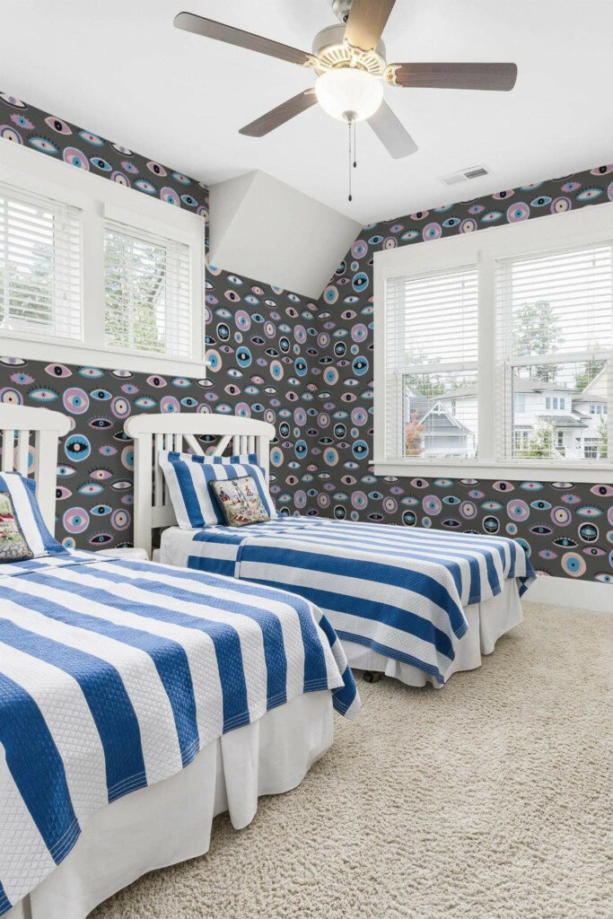 oastal style kids room decorated with Eyes peel and stick wallpaper