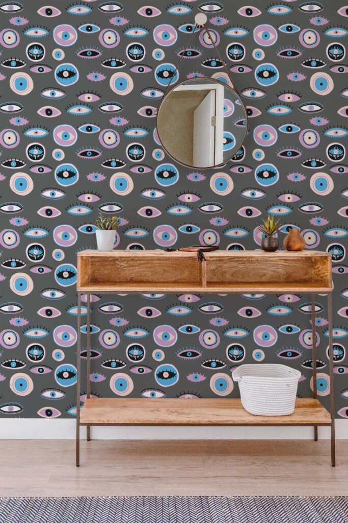 Contemporary style entryway decorated with Eyes peel and stick wallpaper
