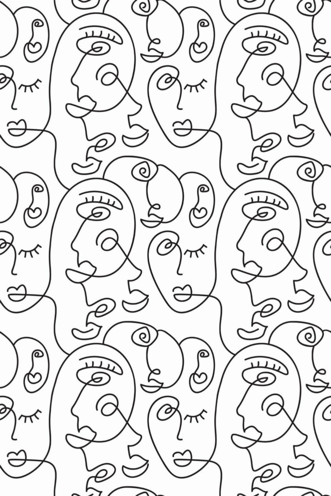 Pattern repeat of Faces one line removable wallpaper design