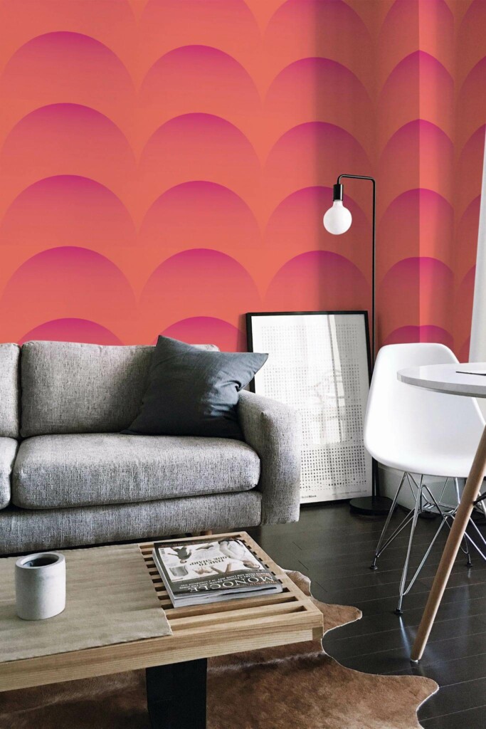 Industrial scandinavian style living room decorated with Fading sunset peel and stick wallpaper