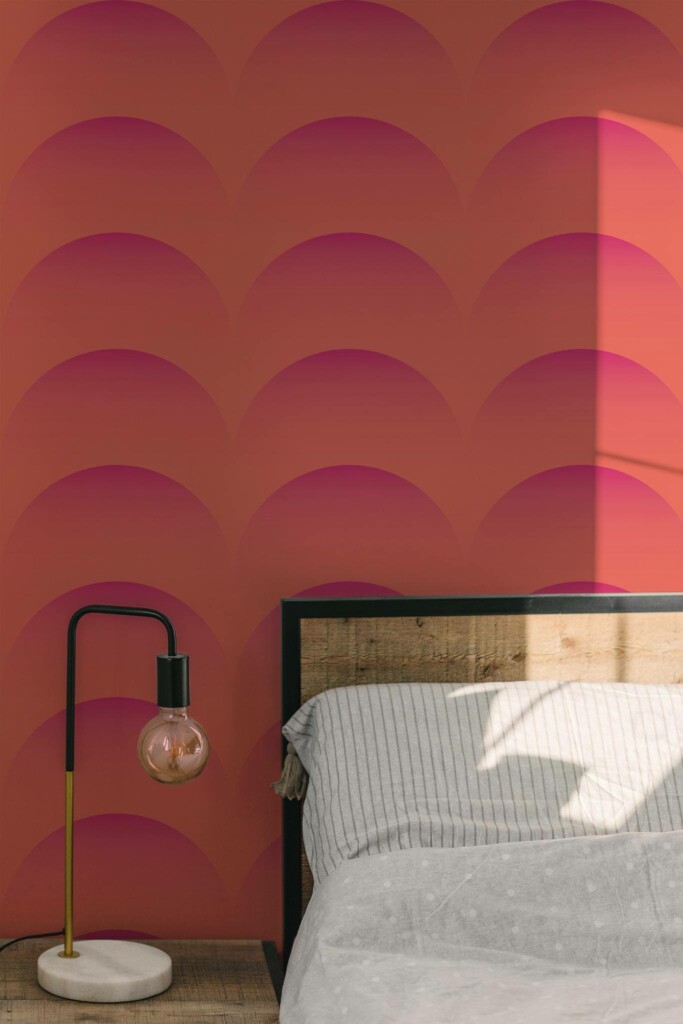 Minimal modern style bedroom decorated with Fading sunset peel and stick wallpaper
