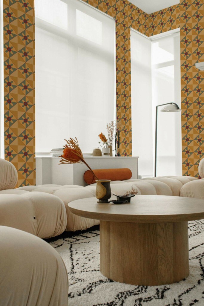 Contemporary style living room decorated with Fall geometry peel and stick wallpaper