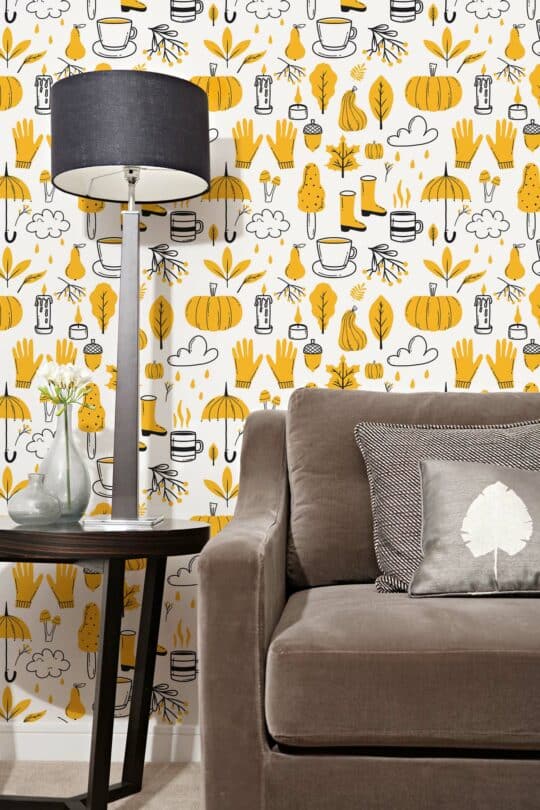 fall white and yellow traditional wallpaper
