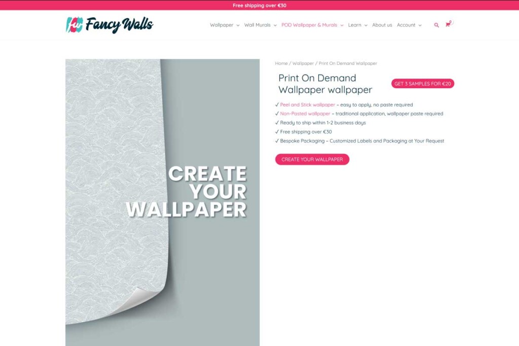 fancy walls print on demand wallpaper service
