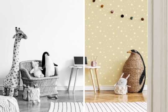 Self-adhesive wallpaper featuring modern nursery stars from Fancy Walls