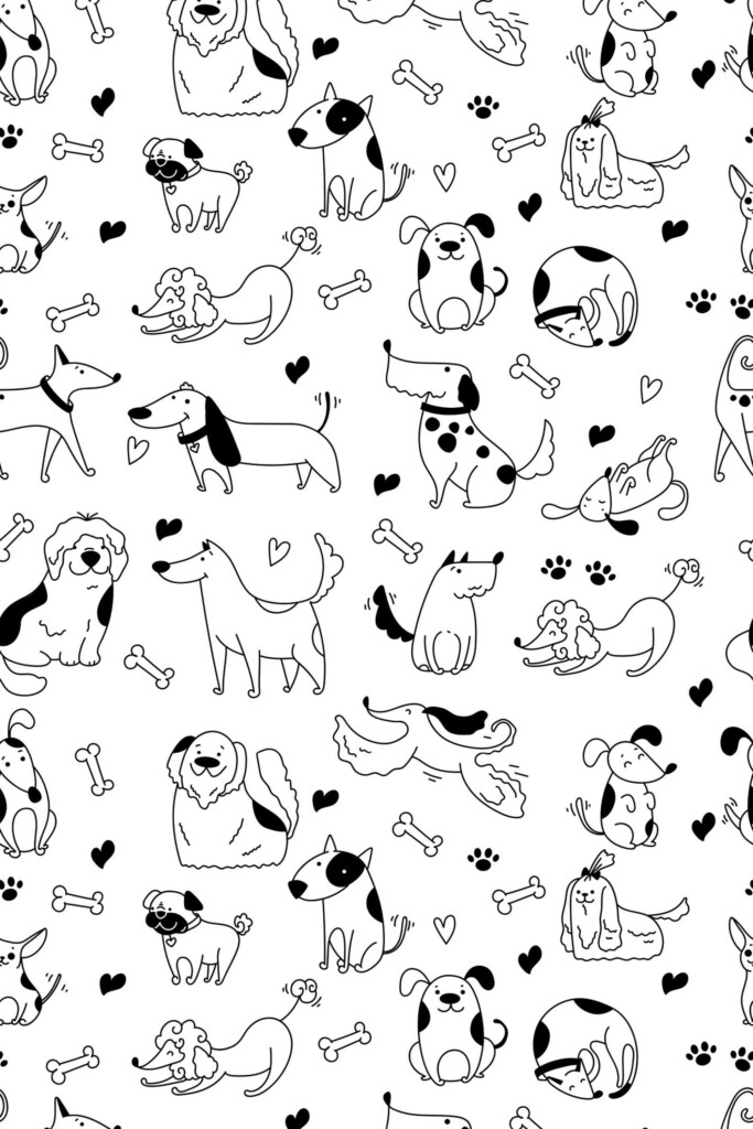 Self-adhesive wallpaper with Monochrome Puppies by Fancy Walls